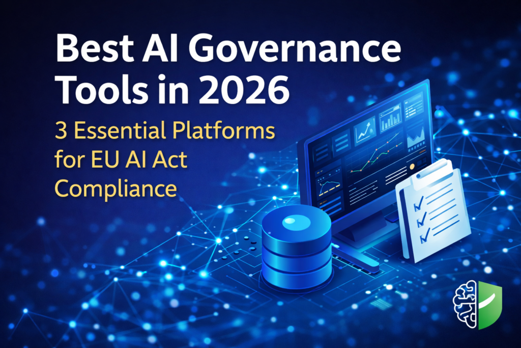 AI governance software tools for EU AI Act compliance, showing data lineage, model monitoring, and audit documentation with AI Governance Desk logo