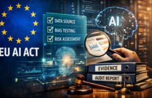 EU AI Act compliance operational evidence concept showing dataset governance, risk management, and audit traceability for Article 10 high-risk AI systems